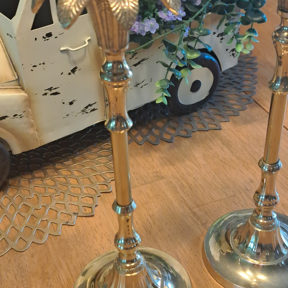 Set of brass candle holders